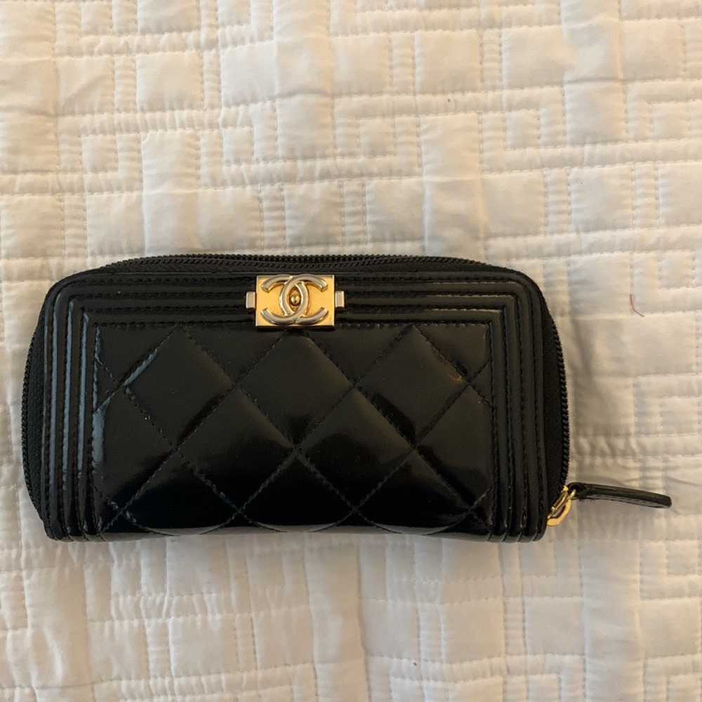 Chanel Patent Quilted Small Boy wallet